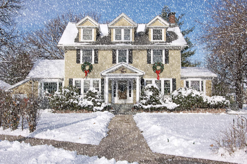 Home Facade with Giant Christmas Wreaths