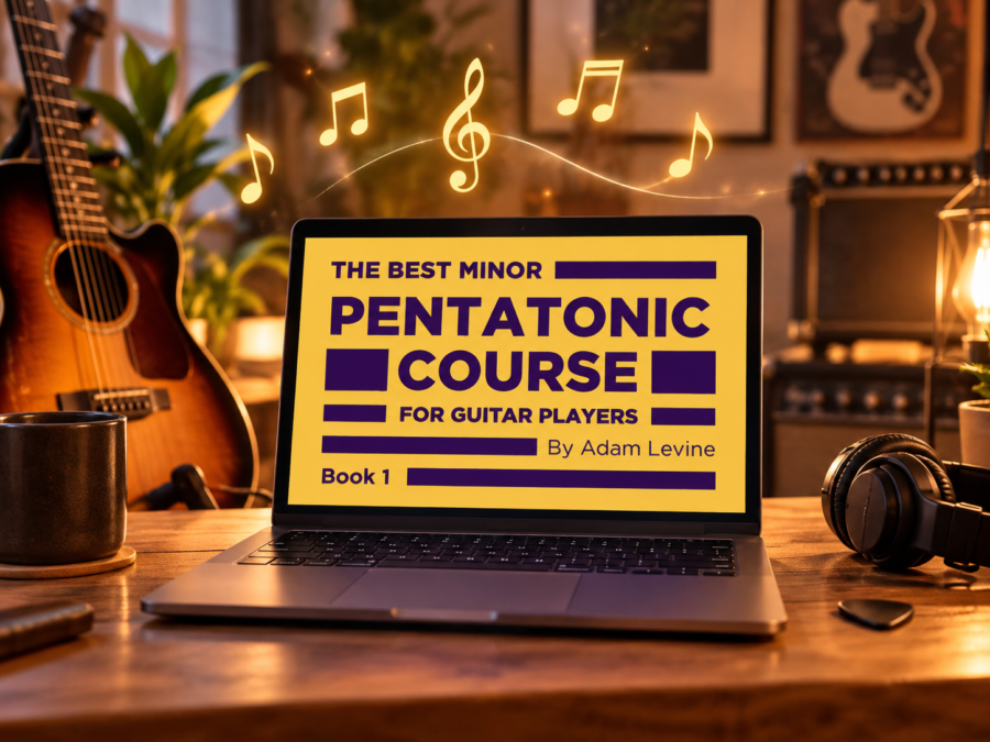 Adam Loves Guitar minor pentatonic course workbooks, backing tracks, and video lessons on mobile app