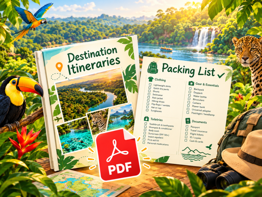Brazil Nature Escapes PDF ecotourism guide showing destination itineraries and packing lists