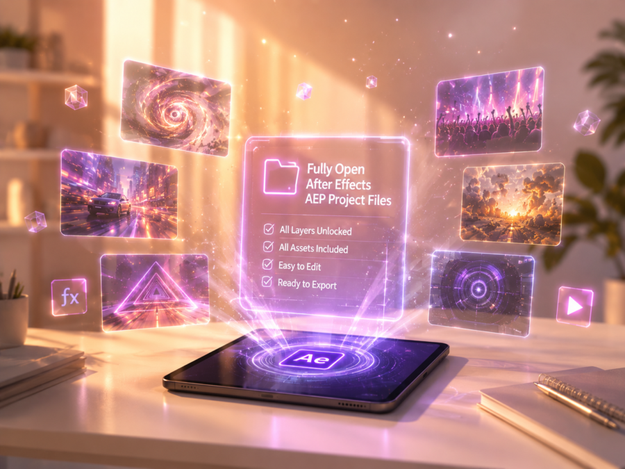 Fully open After Effects AEP project files in EarnEdits subscription library
