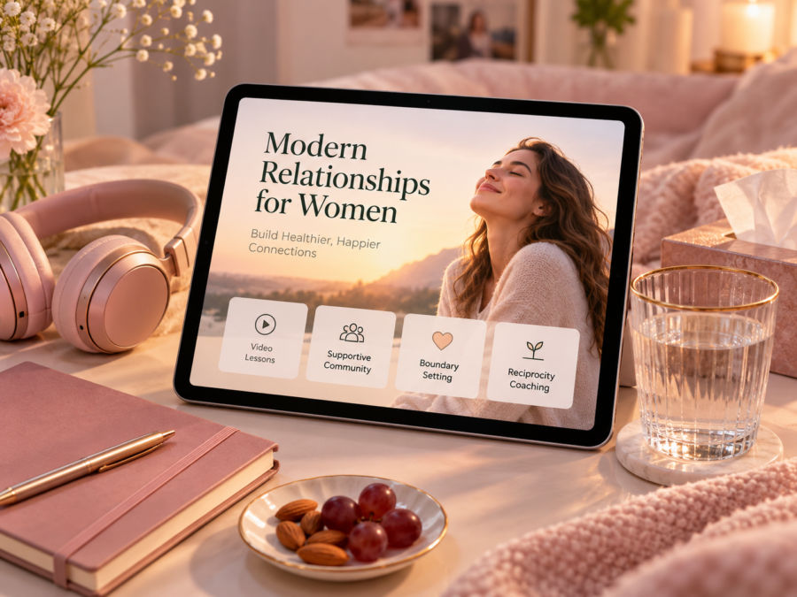 Overview of Full-Wisdom course features for women including boundary-setting and reciprocity coaching