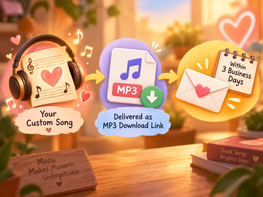SongChoice custom song delivered as MP3 download link to email within 3 business days